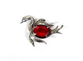 Vintage Sterling Silver Bird Brooch With Stones
