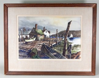 Richard Robertson (1942) Fishing Docks Watercolor
