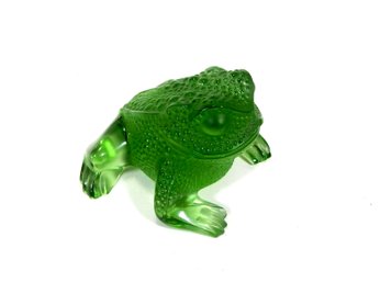 Lalique Crystal Green Frog Figurine Hand Signed & Dated By Marie Claude Lalique
