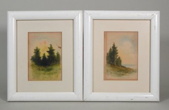 Pair Of Vintage Landscape Watercolors -signed