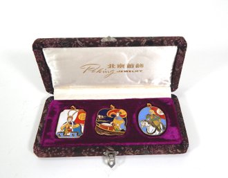 Set Of 3 Chinese Peking Jewelry Cloisonn Enamel Pendants