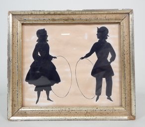 Antique Silhouette Picture Man And Woman With Hoops