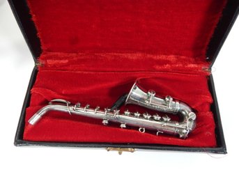 Vintage Miniature Silver Saxophone With Case