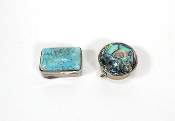 Lot 2 Vintage Silver Trinket Ring Or Pill Boxes