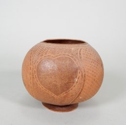 Vintage Hand Carved Gourd Vessel Heard & Flower