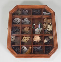 Shadowbox With Small Asian Hand Carved Stone Items