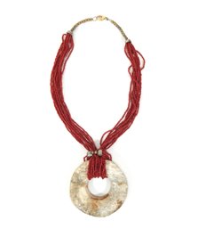 Vintage Large Stone Pendant & Coral Necklace