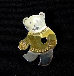 Vintage Mexican Two Tone Sterling Teddy Bear Pin