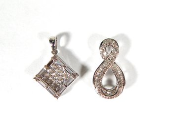Lot 2 Sterling Silver Pendants With Rhinestones