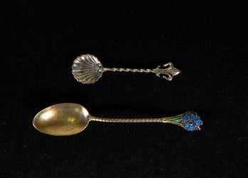 Vintage GORHAM STERLING Silver Enamel Forget-Me-Not Flower Demitasse Demi Spoon