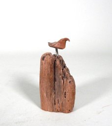 Vintage 1978 Holly Peake Birds Sculpture- Burnt Driftwood And Carved Pinecone