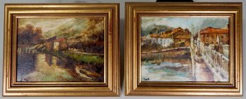 Pair Vintage THEO Landscape Oil Paintings