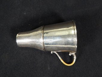 Large Antique 800 Silver Strainer With Brass Handle