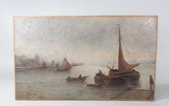 Antique BECK 1900 Oil Painting Boats, Kempen Holland