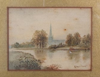 Antique H. TURNER Watercolor Painting View Of Stratford