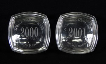 Pair ' A Year To Remember ' 2000 And 2001 Glass Trinket Boxes