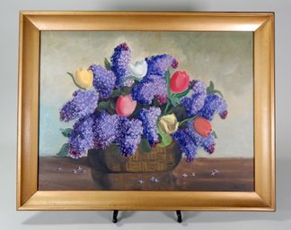 Vintage Nora Howard ( XX Century) Lilac & Tulip Still Life Oil Painting