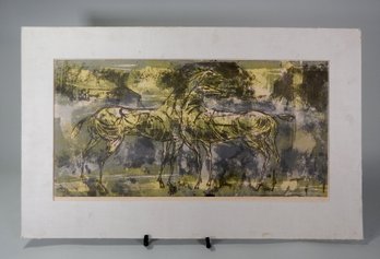 Howard Hugh Bradford (1919 - 2008) Landscape With Horses Signed Lithograph