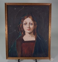 Antique Oil Painting Of Madonna - Signed