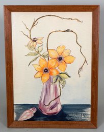 Vintage Flower Still Life Watercolor Painting- Signed