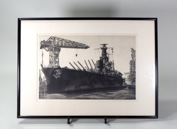 John Taylor Arms (1887 - 1953) USS ALABAMA Original Signed Etching