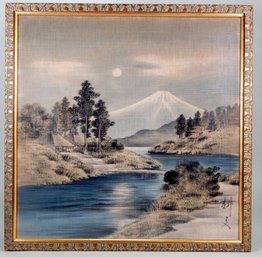 Vintage Signed Asian Landscape Textile Embroidery/ Painting