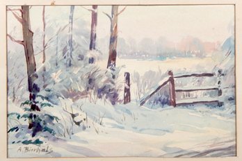 Adolf Bierhals (20th Century) Winter Landscape Watercolor