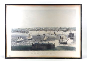 Vintage Newport, RI In 1730 Collotype City View