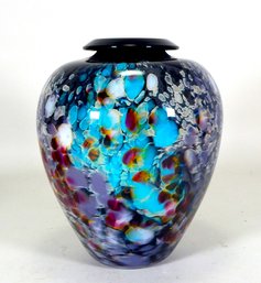 Amazing Charles Correll Studio Mottled Glass Vase Signed ' Correll 89'