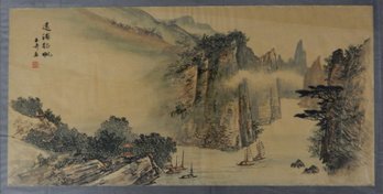 Antique Asian Landscape Watercolor Painting- Signed