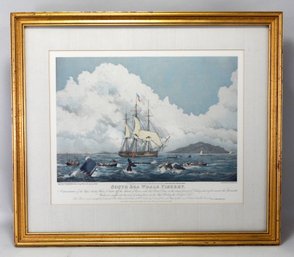 Vintage Print ' South Sea Whale Fishery, A Boat Destroyed By A Wounded Whale'