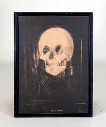 Vintage Allan Gilbert ' All Is Vanity' Woman And Skull  Lithograph - Reinthal & Newman NY