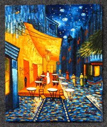 Cafe Terrace At Night - Signed Oil Painting