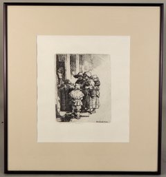 Rembrandt Van Rijn (1606-1669) ' Beggars Receiving Alms'  Engraving