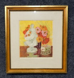 Antique HELLEUS Still Life Color Etching