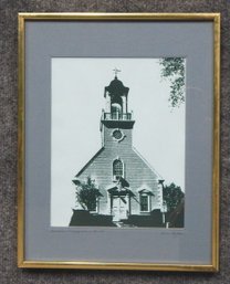 Vintage Parker Congregation Church Woodblock Print