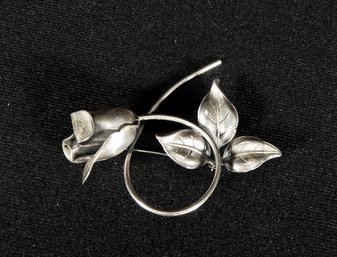 Vintage Designer Beau Rose Sterling Silver Brooch Pin