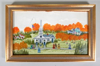Small American Folk Art Oil Painting - Signed