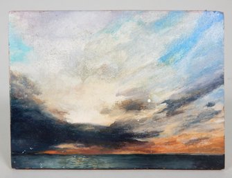 Small Original Sunset Over Water Impressionist Oil Painting - Signed