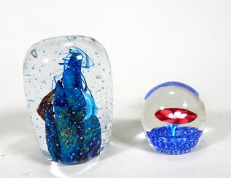 Pair Art Glass Paperweights