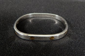 Vintage Mexican Sterling Silver Oval Bracelet With Gold Rivets