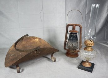 Lot  Antique Estate Items: Lanterns, Brass Firewood Holder