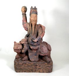 Large Figure Of Chinese Man Sitting On The Beast Holding Bird