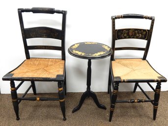 Hitchcock Style Chairs & Side Table