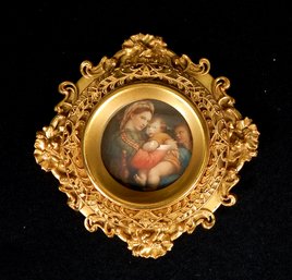 Vintage Picture Frame Ormolu Convex Glass Brass Raphael's Madonna