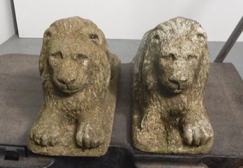 Pair Concrete Lion Garden Figures