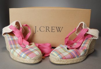 J. Crew Women's Pink Plaid Canvas Wedges Size 6