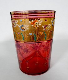 Antique Moser Bohemian Hand Painted And Gilt Cranberry Glass Tumbler