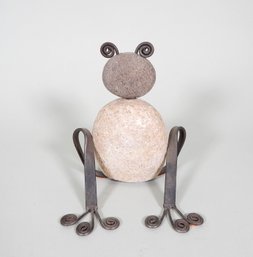 Vintage Stone & Metal Frog Garden  Sculpture