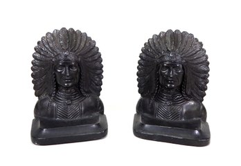 1950s Indian Chief / Native American Pair Bookends - Cole Mfg Co Lindsay Ontario.